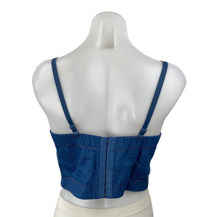 Women's Blue Fringe Rhinestone Corset Bustier Sleeveless Denim Crop Top Size 8