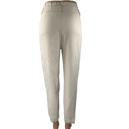 Zara Women's Cream White Straight Skinny High Waist Paperbag Trousers Pants XS