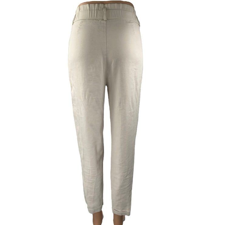 Zara Women's Cream White Straight Skinny High Waist Paperbag Trousers Pants XS