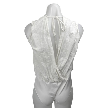 Zara White Sleeveless Faux Wrap Drapey Surplice Blouse Bodysuit Top Size S