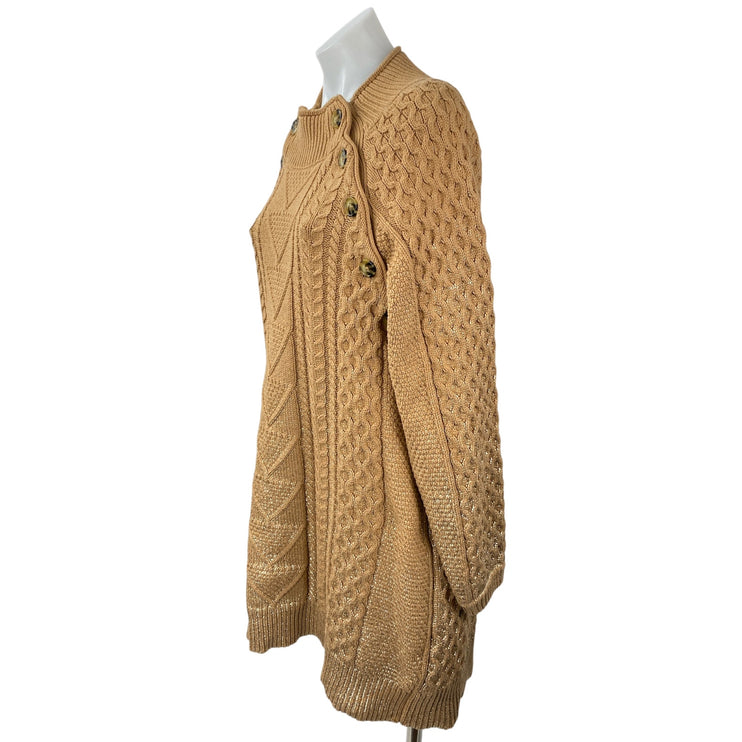 Anthropologie Pilcro Women's Tan Cable Button Long Sleeve Mini Sweater Dress M