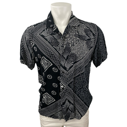 Denim & Flower Black Paisley Bandana Print Short Sleeve Button Up Shirt Top Sz L