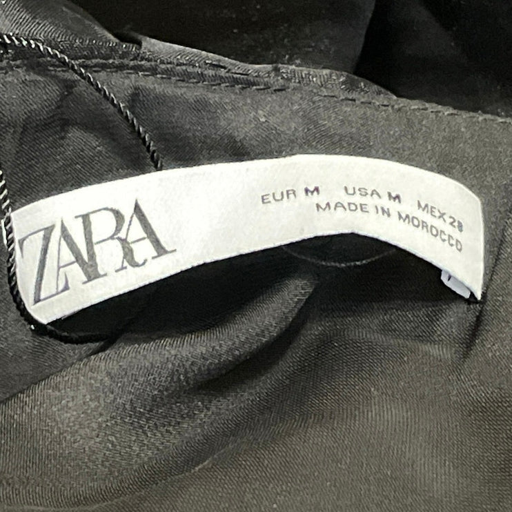 Zara Black Organza Halter Tie Sleeveless Pleated Fit & Flare Mini Dress Size M