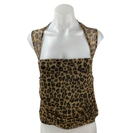 Abercrombie & Fitch Brown Leopard Print Sleeveless Crop Tank Blouse Top Size M
