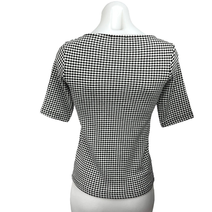 Trafaluc by Zara  Black White Check 3/4 Sleeve Knit Collared Blouse Top Size S