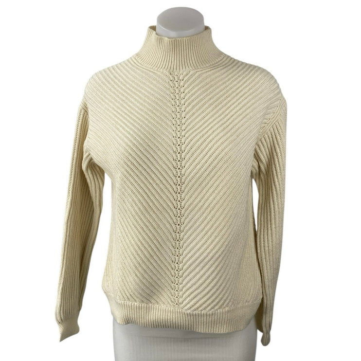 Marine Layer Women's Cream Wool Rib Knit Turtleneck Long Sleeve Sweater Top XS