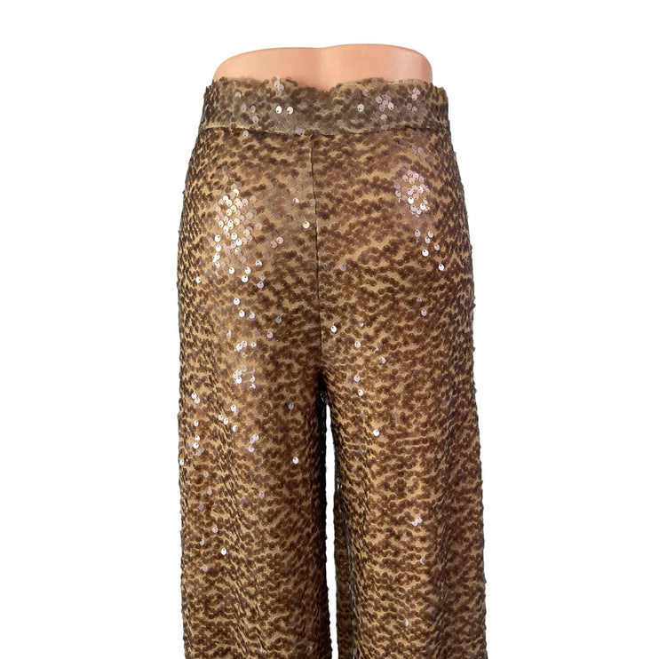 Zara Women's Brown Sequin Sparkly High Waisted Straight Trousers Pants Size XS