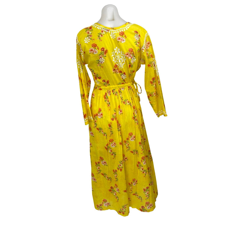 Women's Yellow Floral Embroidered 3/4Sleeve Anarkali Ethnic Maxi A-Line Dress 38