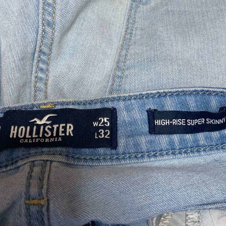 Hollister Blue High Rise Super Skinny Distressed Cutoff Denim Jeans Shorts Sz 25