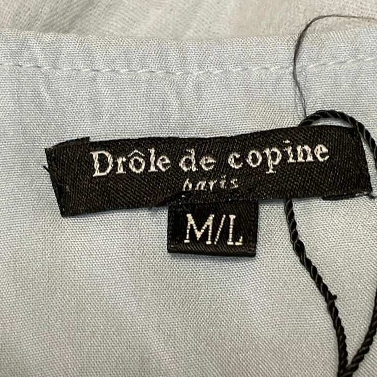 Drole De Copine Blue Embroidered Button Down Sleeveless Cardigan Crop Top M/L