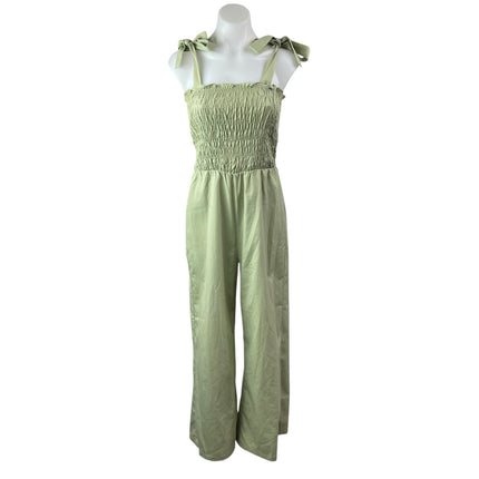 Fashion Union Green Sleeveless Tie Strap Smocked Wide Leg Romper Jumpsuit Size 6