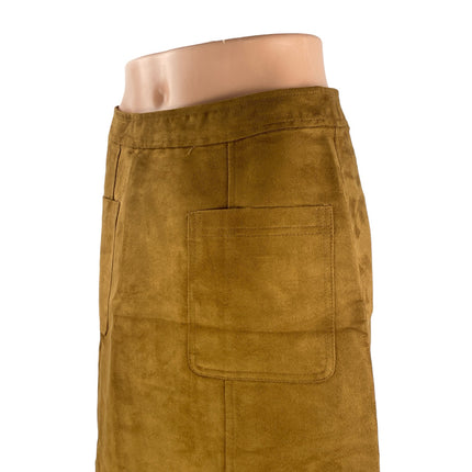 Old Navy Women's Camel Brown Faux Suede High Rise Mini Utility A-Line Skirt Sz 4