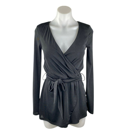 NEW Miss Selfridge Black Long Sleeve V Neck Tie Waist Wrap Jumpsuit Romper Sz 2