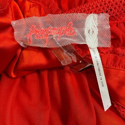 Free People Alicia Tomato Red Lace Short Sleeve Tiered A Line Mini Dress Size 2