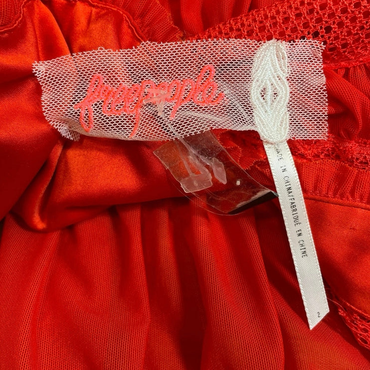 Free People Alicia Tomato Red Lace Short Sleeve Tiered A Line Mini Dress Size 2