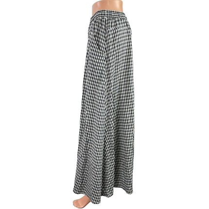 Max Studio Navy Blue Gingham Check Boho High Waist A Line Maxi Skirt Size M