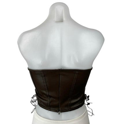 I.AM.GIA Brown Faux Leather Vegan Sweetheart Strapless Side Lace Up Crop Top M