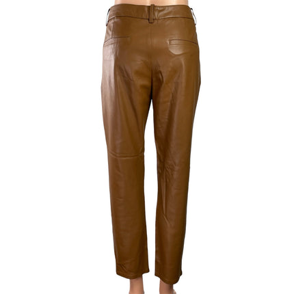 Zara Women's Brown Faux Leather Vegan Mid Rise Straight Trousers Pants Size 6