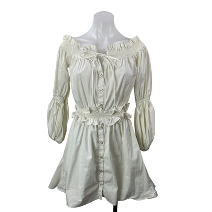 Caroline Constas White Long Puff Sleeves Off The Shoulder Peasant Mini Dress S