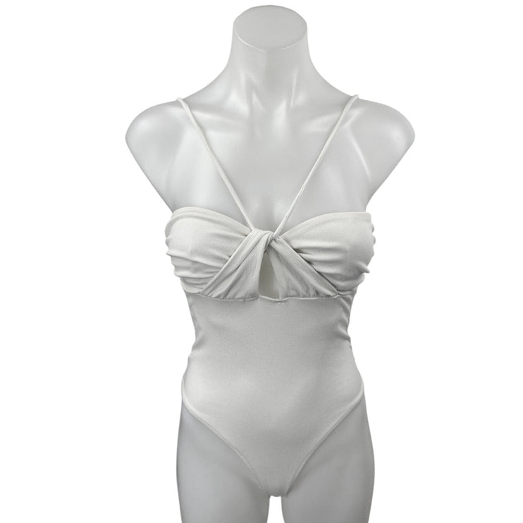 Zara White Sleeveless Halter Bandeau Cutout Cami Camisole Tank Bodysuit Top Sz S