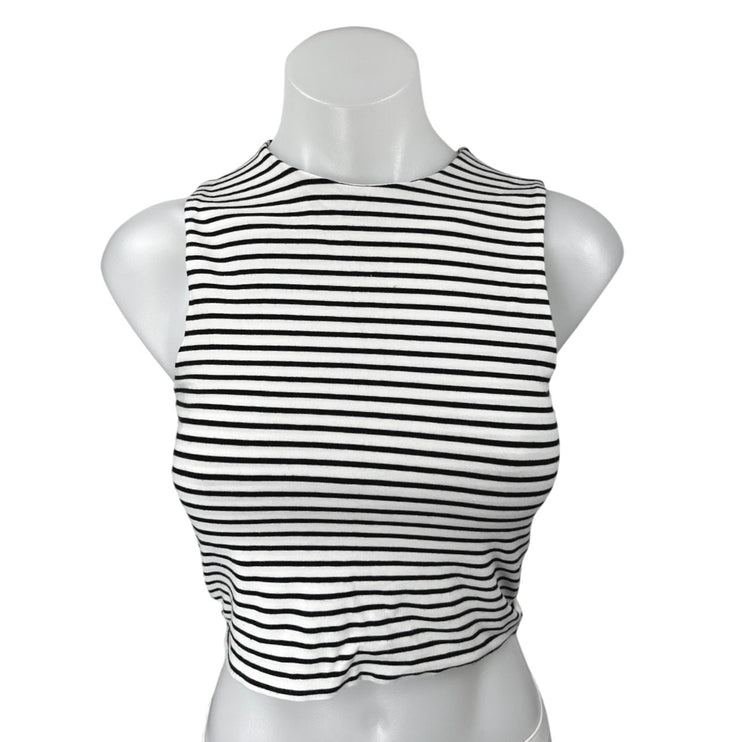 Zara Women's Black White Striped Sleeveless Cami Camisole Tank Crop Top Size XS
