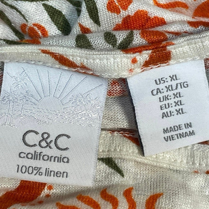 C&C California 100% Linen Women's Multicolor Floral Short Sleeve Blouse Top XL