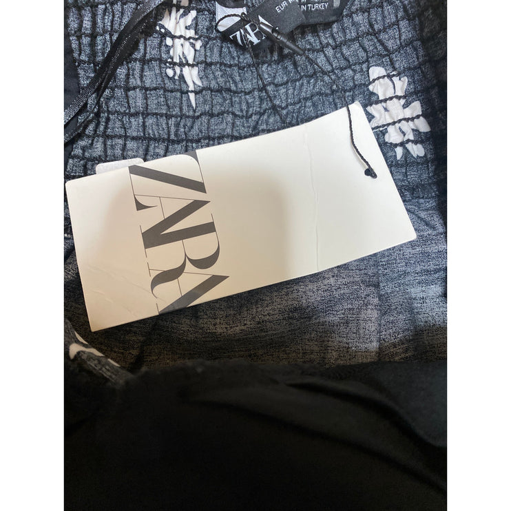 NEW Zara Womens Black Floral Smocked Sleeveless Flare Peplum Camisole Tank Top M