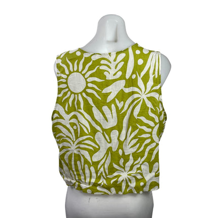 Christian Siriano Green White Linen Blend Sleeveless Tie Front Crop Tank Top L