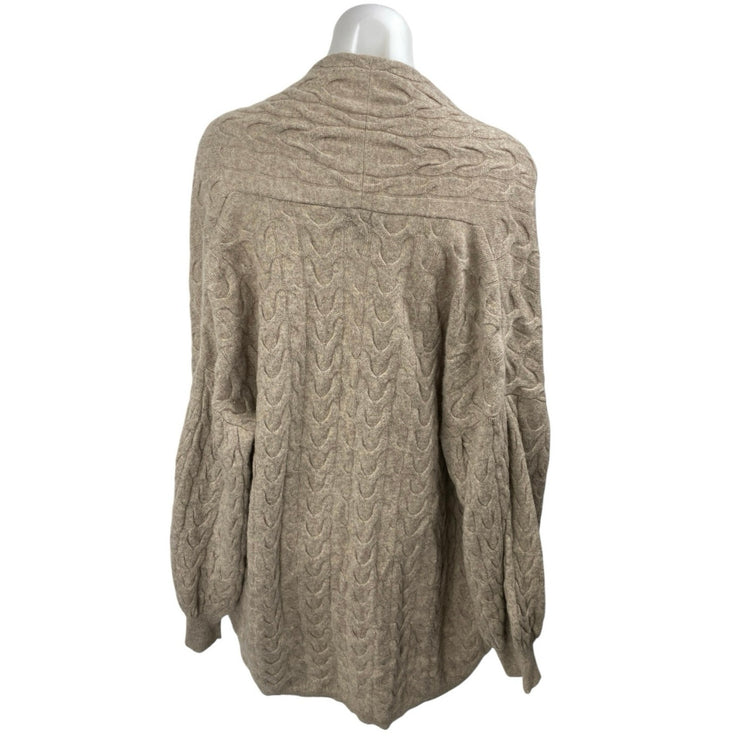 Repeat 100% Cashmere Tan Cable Knit Open Front Long Sleeve Cardigan Sweater XXS