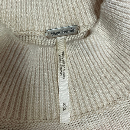 Free People Womens Beige Linen Striped Mock Neck Short Sleeve Sweater Top Size S