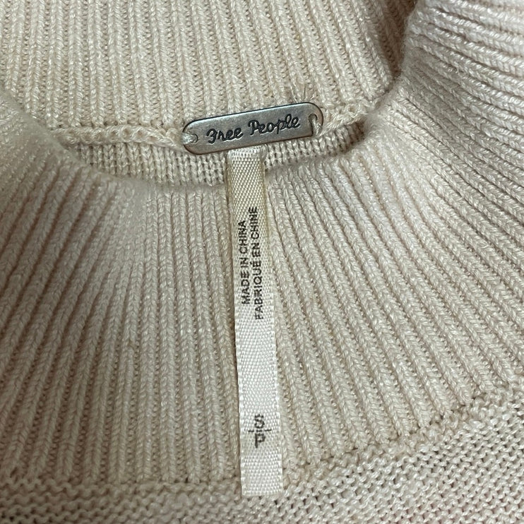 Free People Womens Beige Linen Striped Mock Neck Short Sleeve Sweater Top Size S