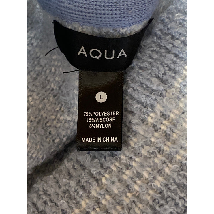 Aqua Blue White Checkered Plaid V Neck Long Sleeve Crop Cardigan Sweater Top L