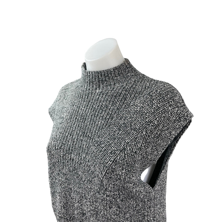 Massimo Dutti Gray Marled Cap Sleeve Mock Neck Ribbed Knit Sweater Top Size XS