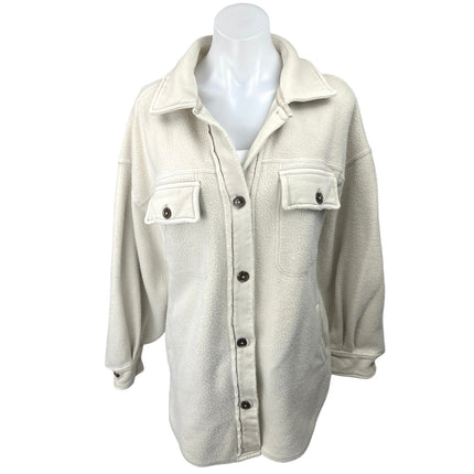 Free People Cream Sherpa Fleece Long Sleeve Button Down Shirt Jacket Size S