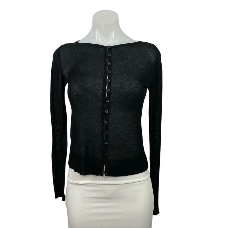 Abercrombie & Fitch Black Sheer Knit Long Sleeve Button Down Cardigan Top Size S