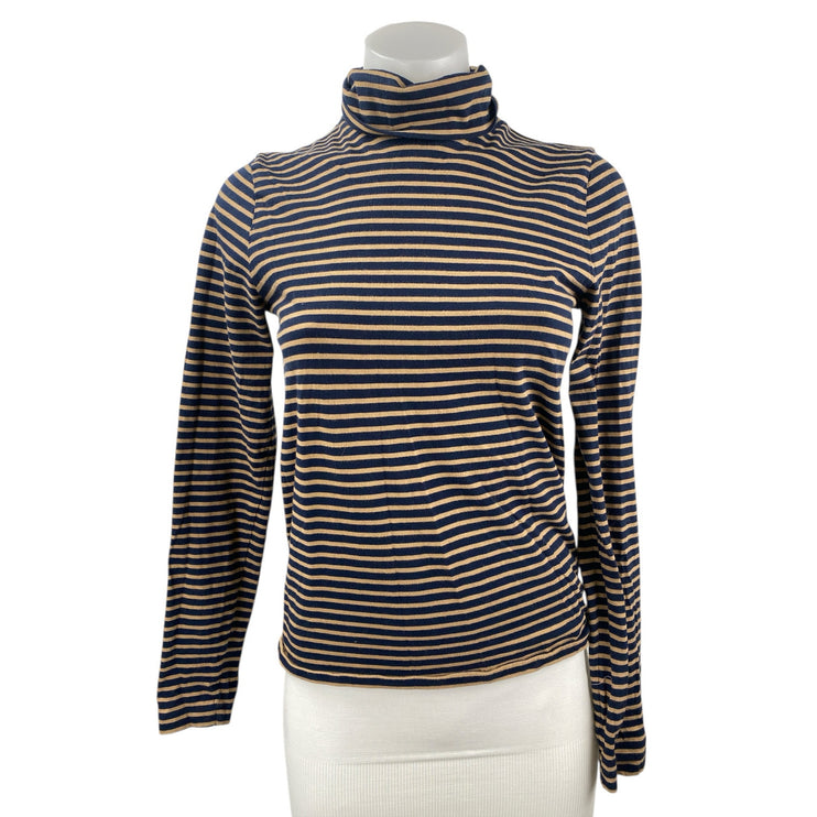 J.Crew Women Blue Beige Striped Turtleneck Long Sleeve Knit Sweater Top Size S