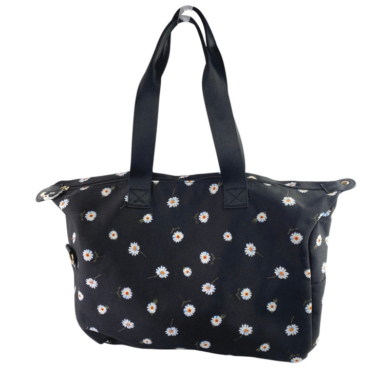 Alice + Olivia Women's Black Daisy Print Floral Canvas Zipper Travel Duffel Bag