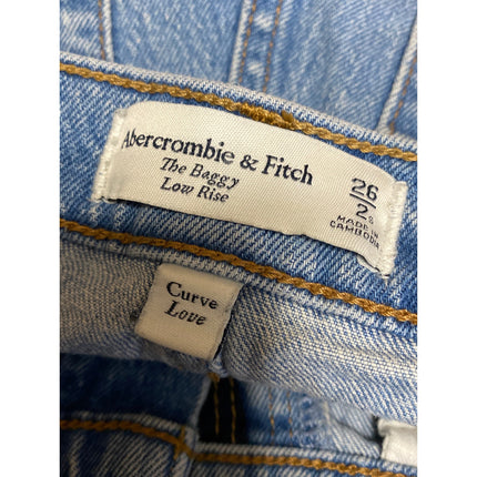 Abercrombie & Fitch The Baggy Low Rise Frayed Hem Straight Denim Jeans Pants 26