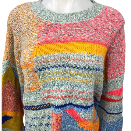 Sincerely Jules Multicolor Wool Patchworks Stripe Long Sleeve Crop Sweater Top L