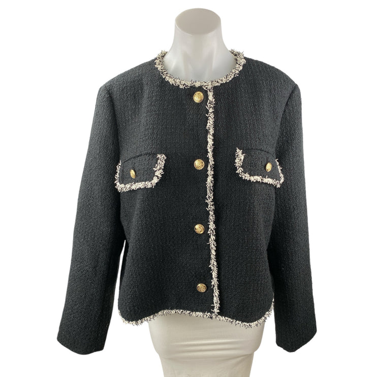 Ann Taylor Loft Black Tweed Long Sleeve Crop Suit Cardigan Blazer Coat Jacket XL