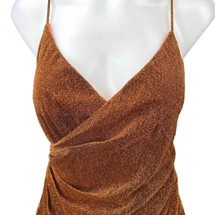 Superdown Delanie Brown Metallic Sleeveless Cami Camisole Mini Bodycon Dress M