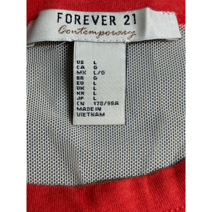 Forever 21 Women's Cream Red Short Sleeve Round Neck T Shirt Bodysuit Top Sz L