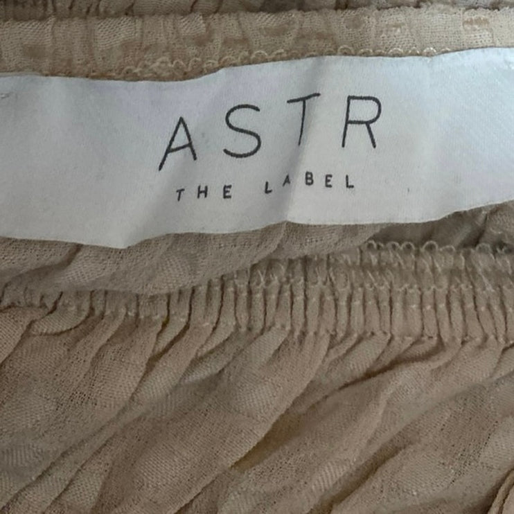 ASTR The Label Beige Sleeveless Plunging Smocked Ruffle Cami Crop Top Size S