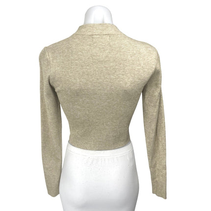 Mable Beige Khaki Tan Knit Long Sleeve Mock Neck Cropped Sweater Top Size M