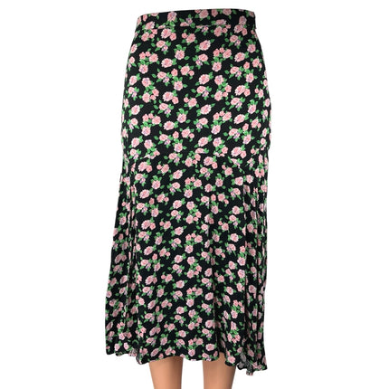 Zara Women's Black Rose Floral Slit Zipper Midi Straight A-line Skirt Size XS