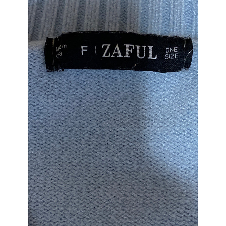 Zaful Women's Blue Cable Knit Embroidered Floral Cropped Cardigan Sweater Top OS