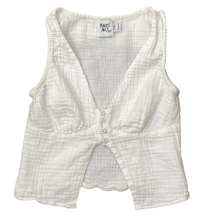 Princess Polly Women's White Sleeveless V Neck Button Crop Vest Tank Top Size 0