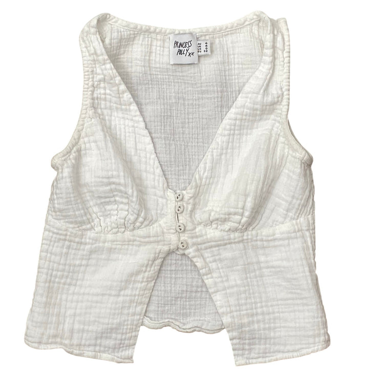 Princess Polly Women's White Sleeveless V Neck Button Crop Vest Tank Top Size 0