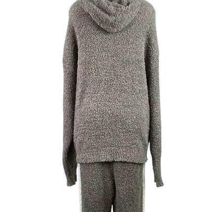 Skims Women's Gray Cozy Knit Teddy Stripe Fleece Hoodie Jogger Lounge Set S/M