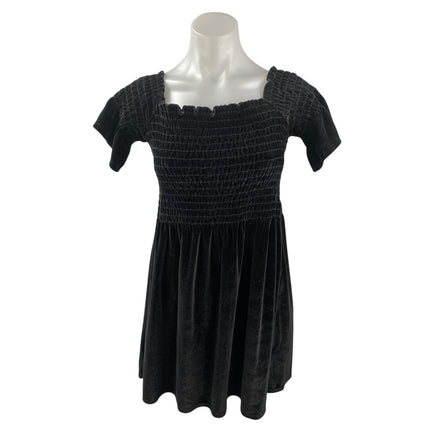 Urban Outfitters Clara Black Velvet Smocked Off Shoulder Mini A-Line Dress Sz M